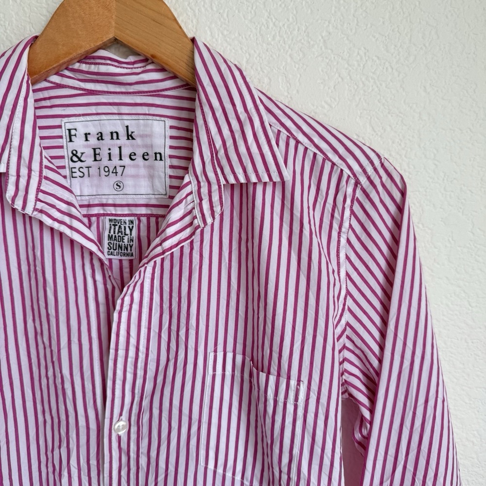 Frank & Eileen‎ Barry Shirt Womens Small Pink White Striped Cotton Button Up